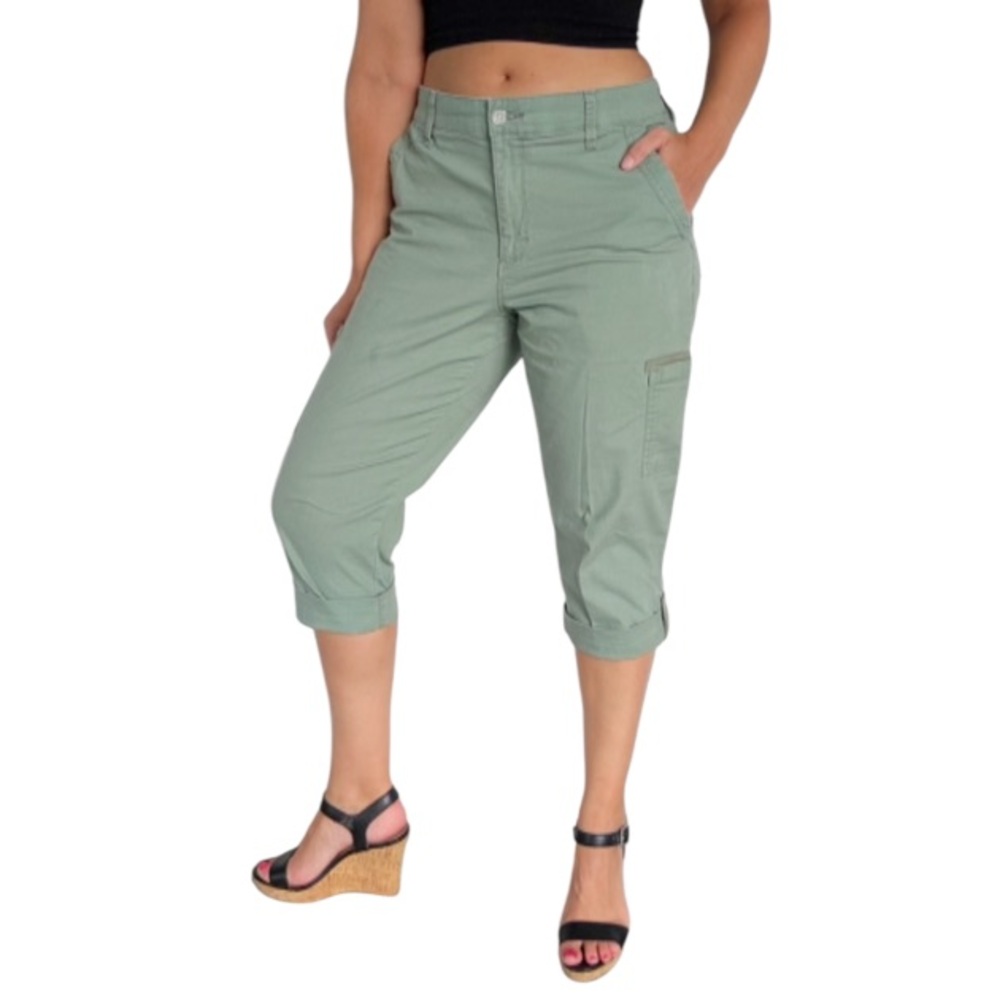 Gloria Vanderbilt sage moss green cropped cotton stretch cargo capri pants 8P